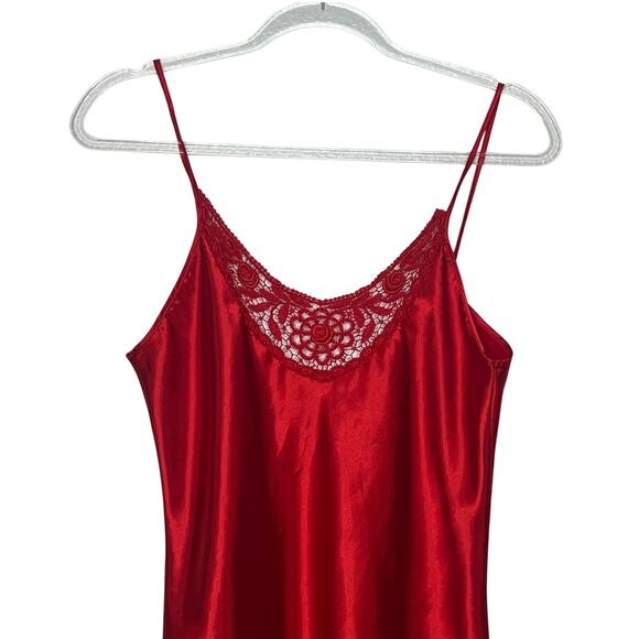 Satin Silk Lingerie Night Dress Lace Trim Sleeveless Babydoll Red Womens Size S - Picture 3 of 5